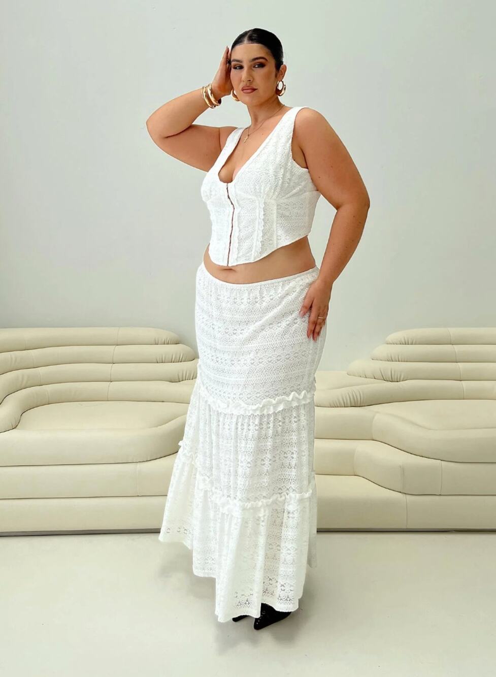 PRINCESS POLLY Buttacupe Lace Maxi Skirt White Curve Sz US 16 NWT {3D11}